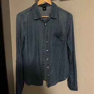 Women’s long sleeve denim button down. Blue. Large. Wet seal. Lightly worn